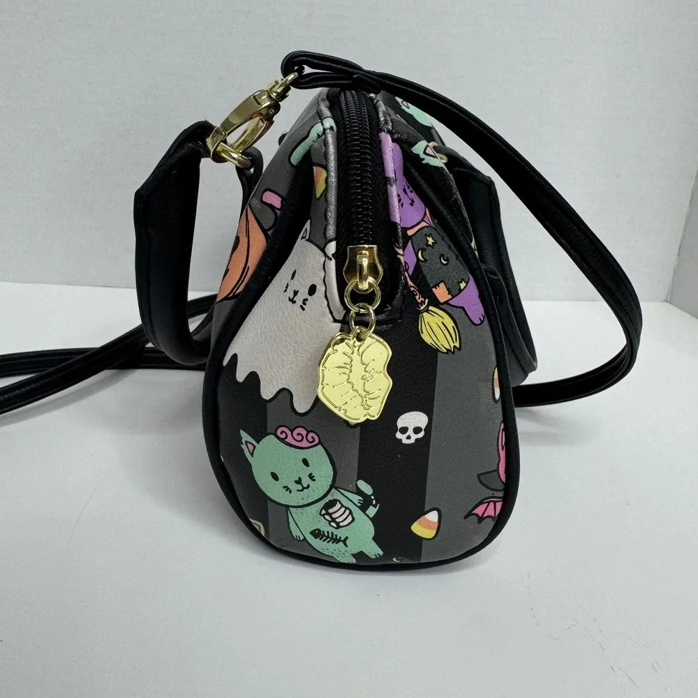 Luv Betsey Johnson Halloween Cat Mini Satchel Crossbody Bag Black Striped Spooky